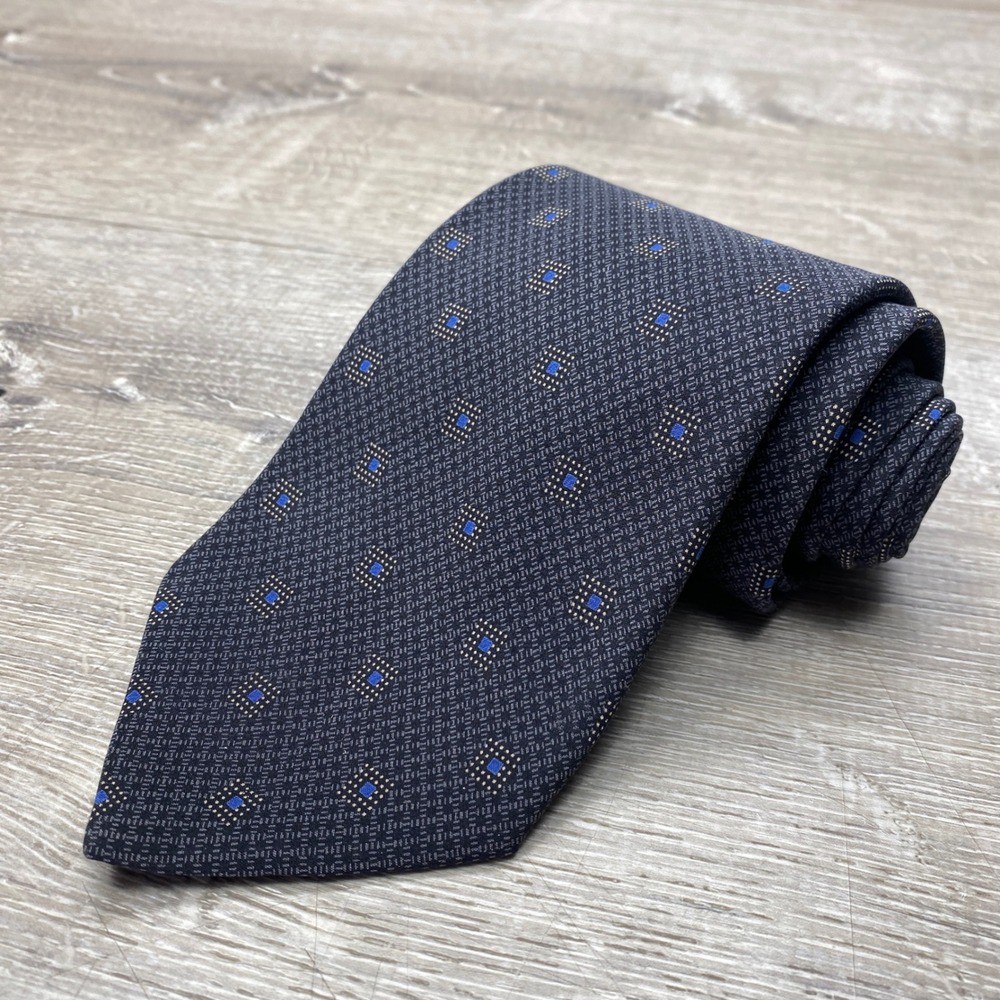 Frangi Necktie Mens OS Navy Blue Geometric Silk Made in Italy Formal Business
